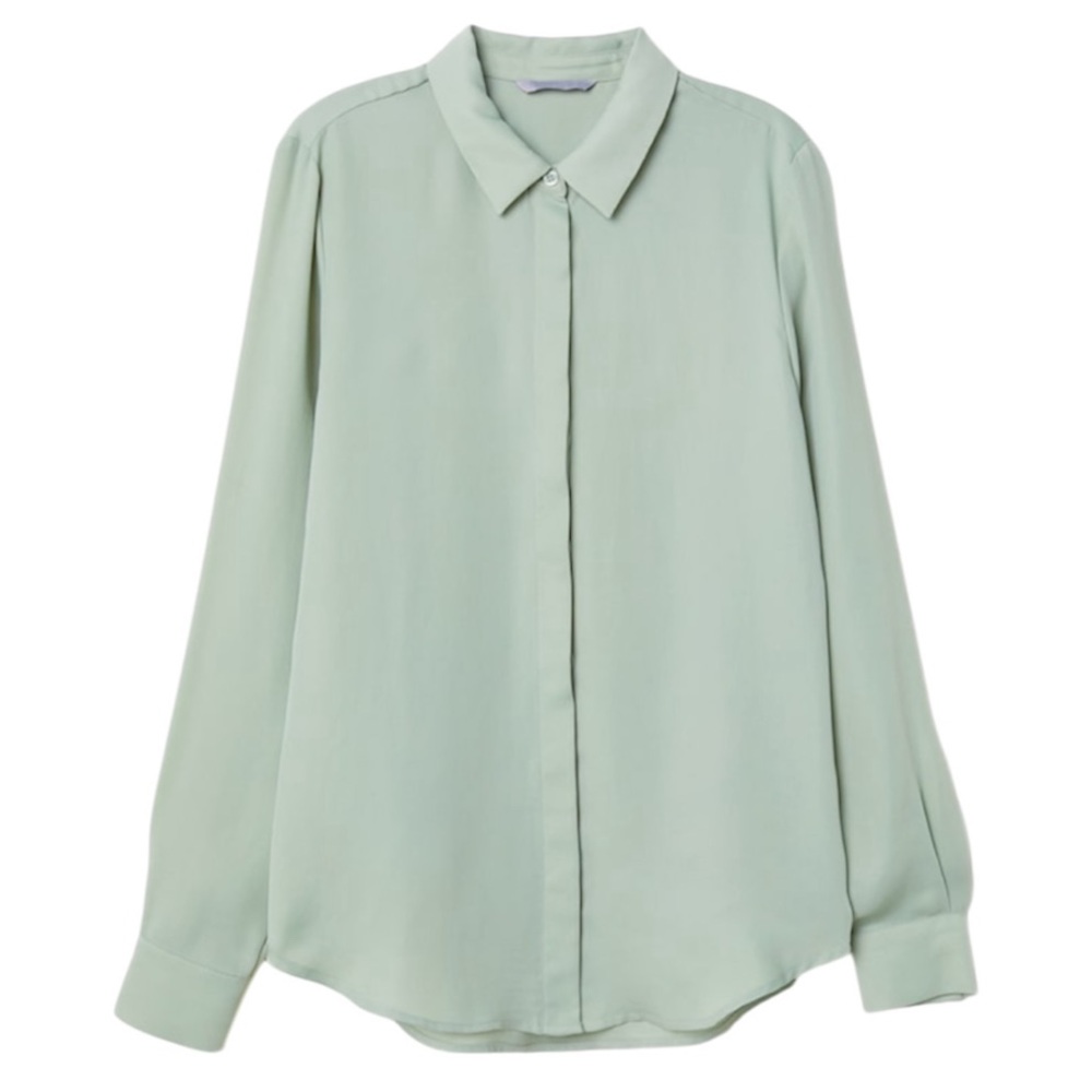 NWOT - Pistachio Green Satin Button Down Shirt | H&M, Women’s 6
